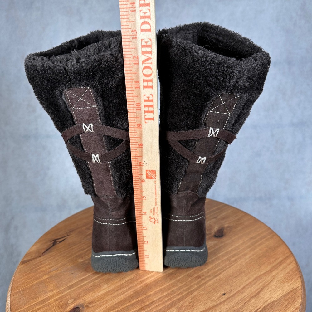 Wanderlust Winter Boots Women 7.5 Brown Good Suede Faux Fur Trim Side Zip - Picture 7 of 13